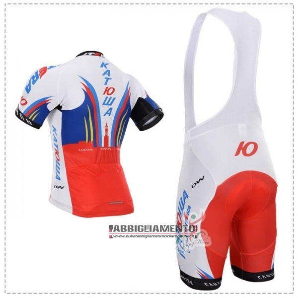 Abbigliamento Katusha 2018 Manica Corta e Pantaloncino Con Bretelle Bianco Blu Rosso - Clicca l'immagine per chiudere